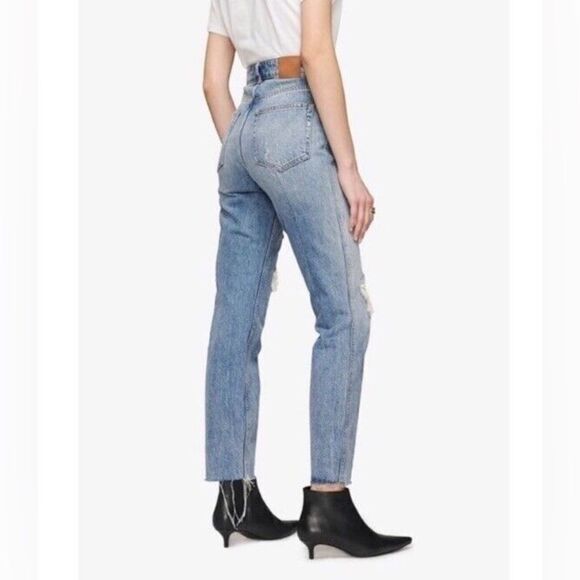 Anine Bing Sonya High Rise Slim Straight Jeans in Washed Blue Size 30 - Picture 9 of 9